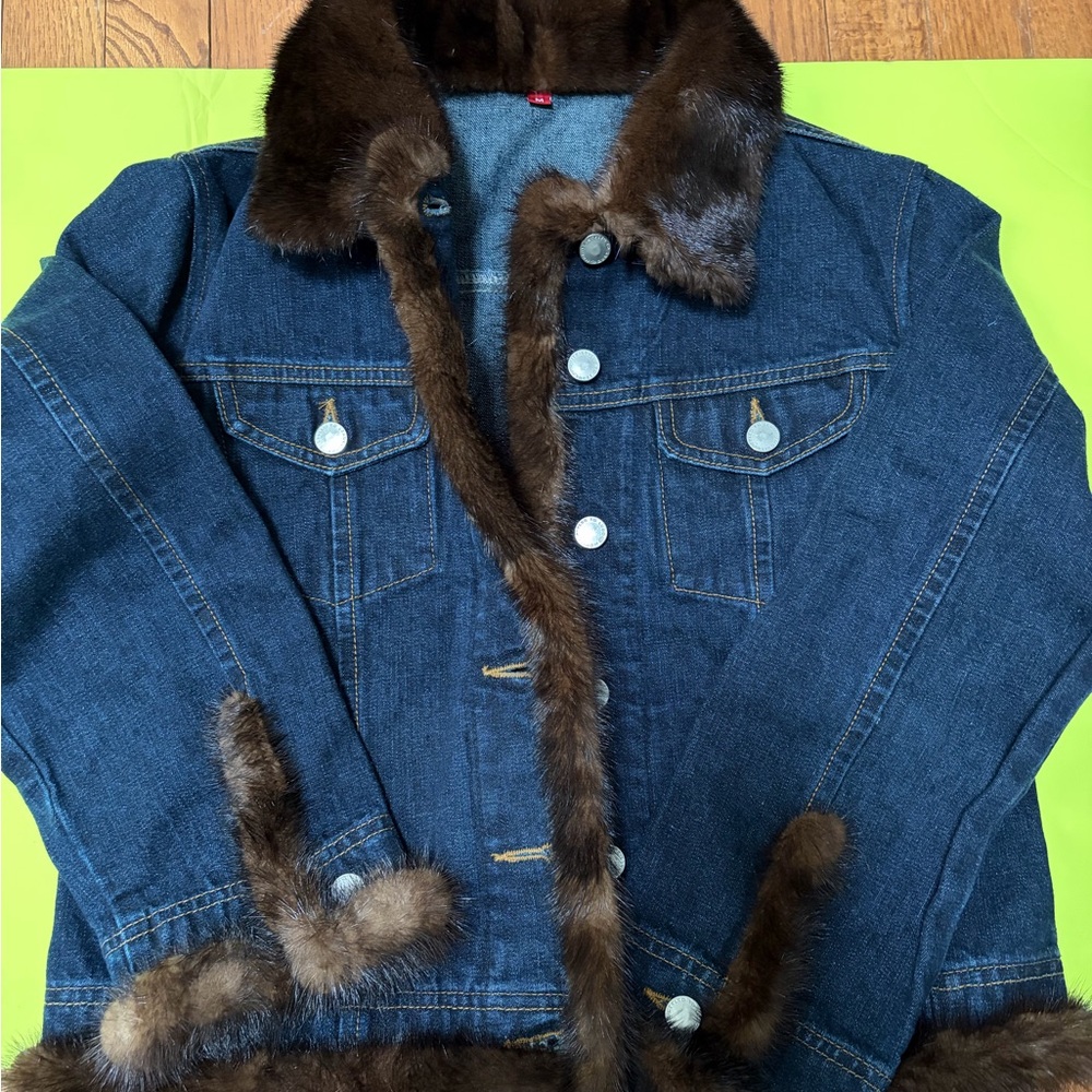Denim Jacket with Brown Fur Trim